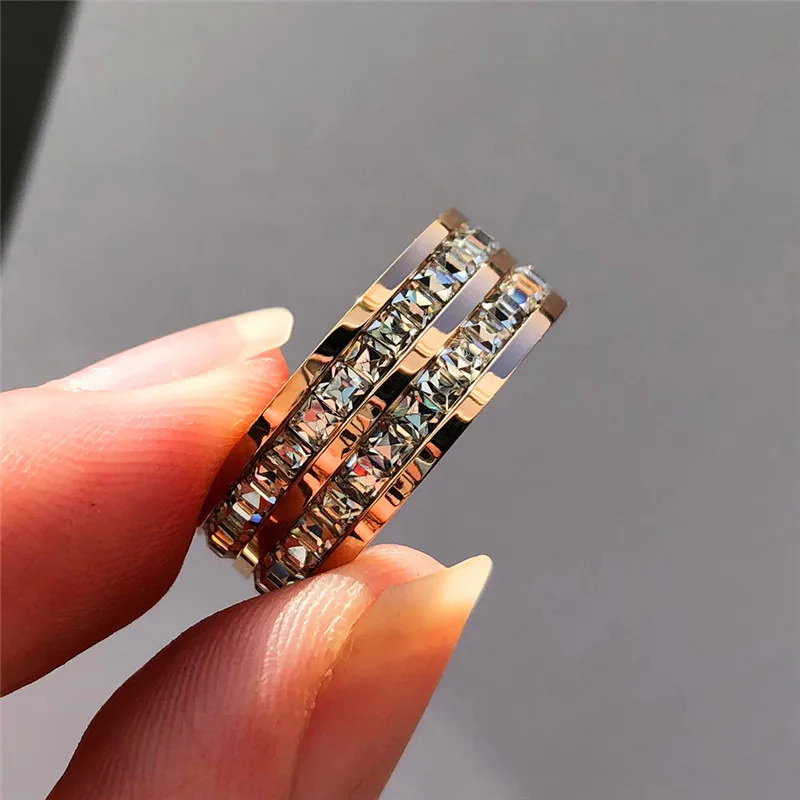 Роскошное женское кольцо с кристаллами и цирконием, обручальные кольца из нержавеющей стали, обручальные кольца для женщин из серебра и розового золота
