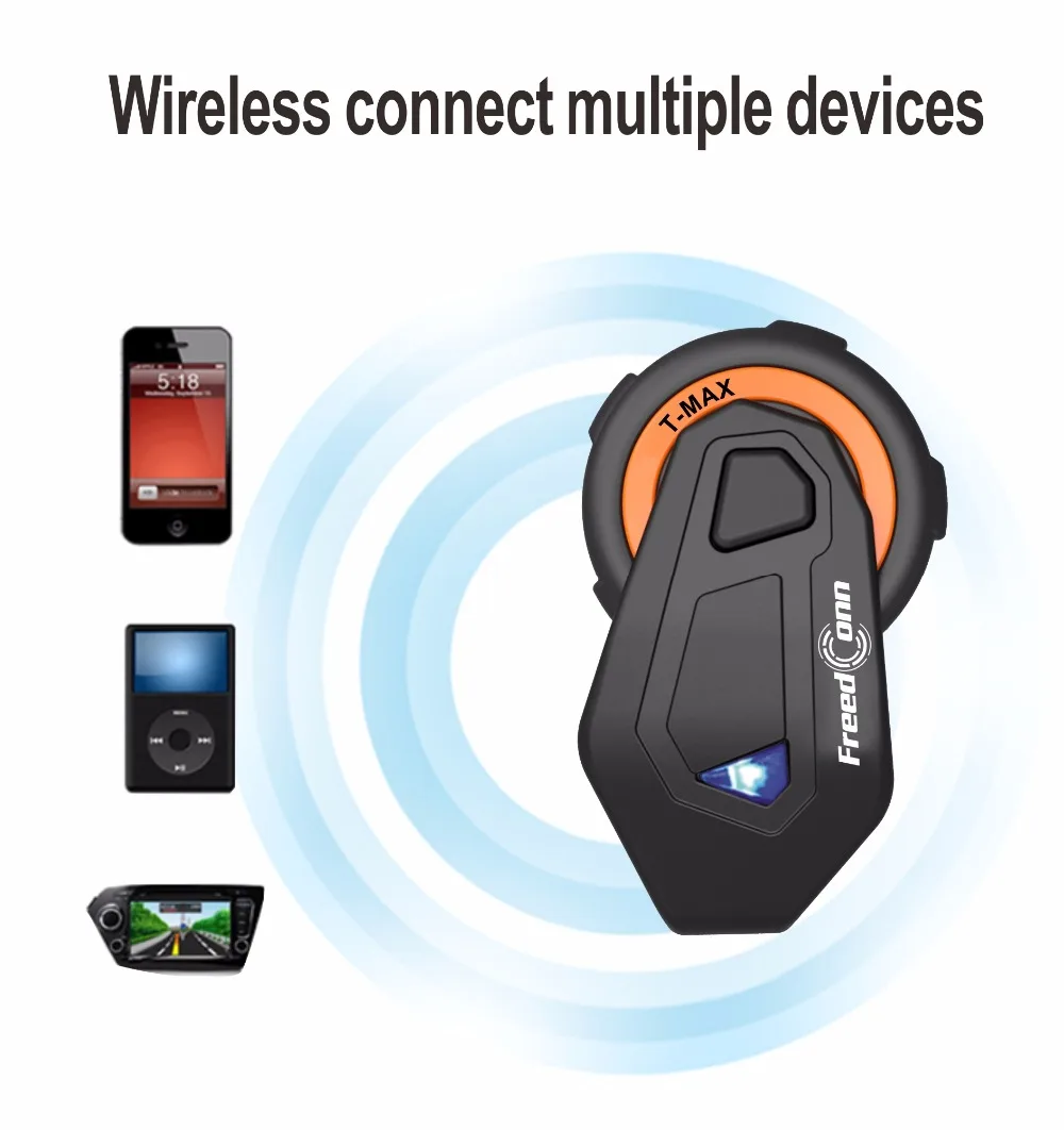 2 шт. T-Max Bluetooth гарнитура для шлема мотоцикла группа разговора домофон 1000 м 6 всадников BT домофон Bluetooth 4,1 Вт/FM радио