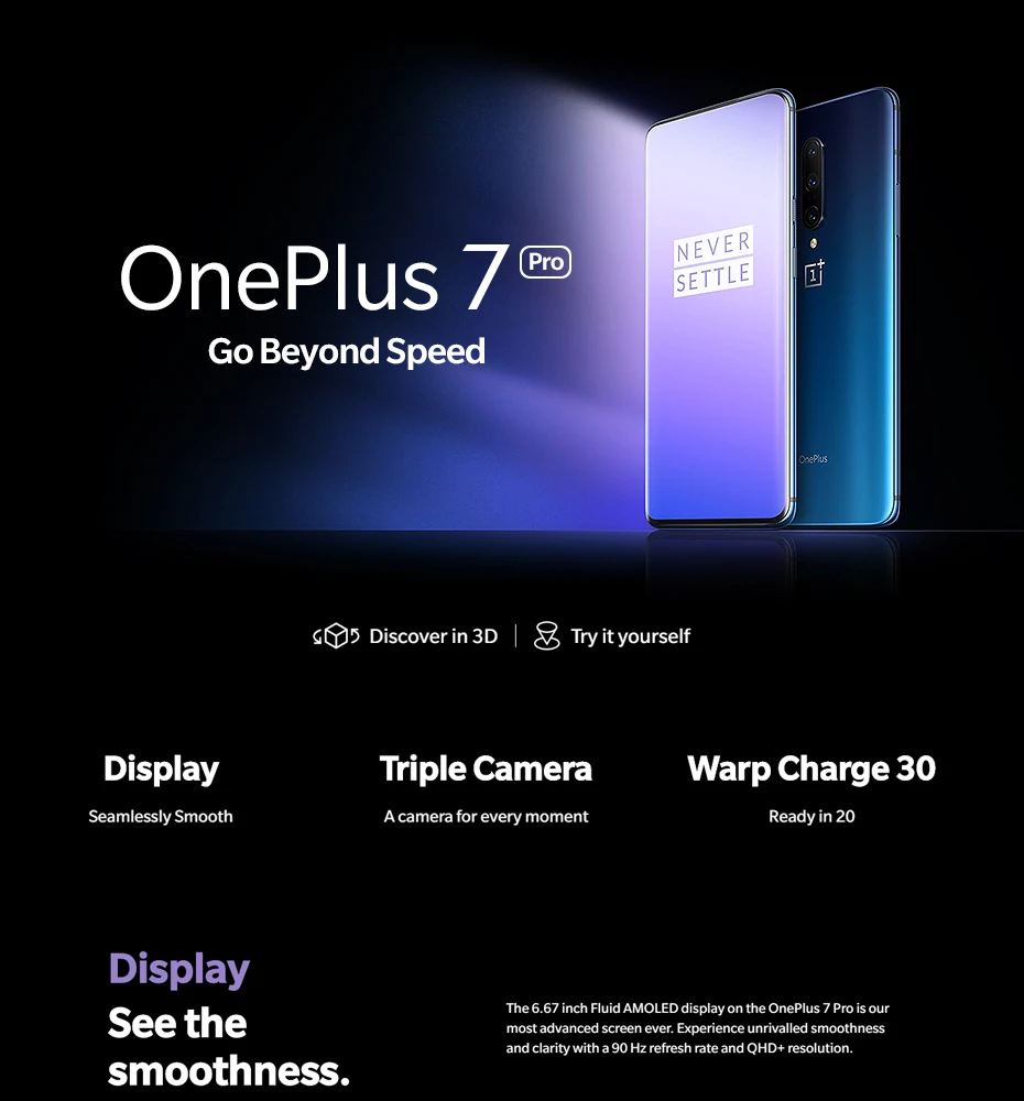 one plus cell phone Global ROM Oneplus 7 Pro 6GB 128GB Smartphone Snapdragon 855 6.67" AMOLED Screen 48MP Triple Camera 30W Charger NFC 4000mAh oneplus best smartphone