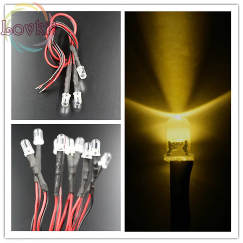 

50pcs High Quality 5MM 12V Pre-Wired Resistor Round Top Warm White LED 12V DC 20cm DIY For Car Lamp Emitting Diode Wholesale