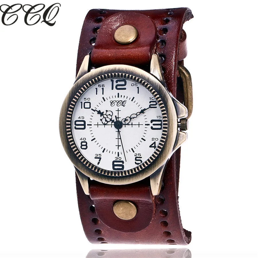 

Punk Quartz Watches CCQ Brand 2017 Vintage Cow Leather Bronze Sight Dial Casual Dress Wristwatch Unisex Relogio Masculino
