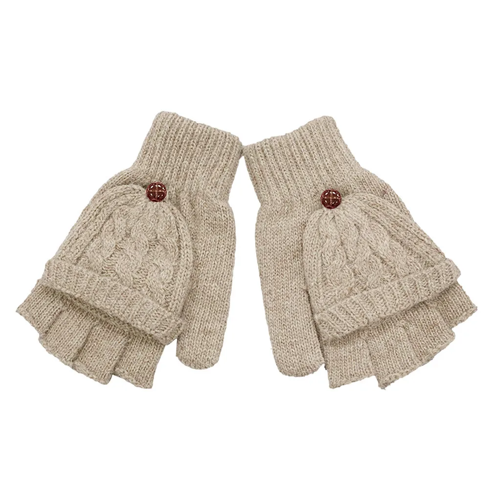 Зимние перчатки для девочек, однотонная перекрестная вязка, шерстяные перчатки без пальцев, мягкие тёплые Перчатки, варежки guantes invierno luvas de inverno
