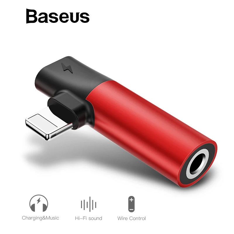 Kopen Baseus 2 in 1 Audio Adapter voor iPhone Xs Max XR Xs X 8 Converter om 3.5mm Aux Jack oortelefoon Splitter Extension Opladen Adapter