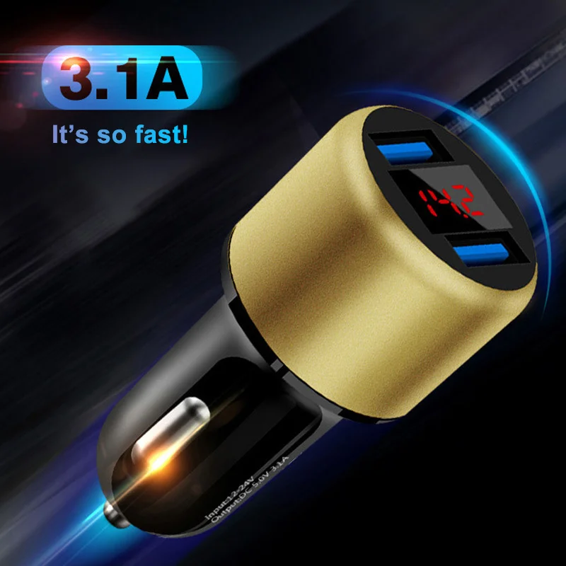 

3.1A Dual USB Car Charger 2 Ports LCD Display 12-24V Cigarette Socket Lighter Car Charger for iphone samsung xiaomi huawei etc