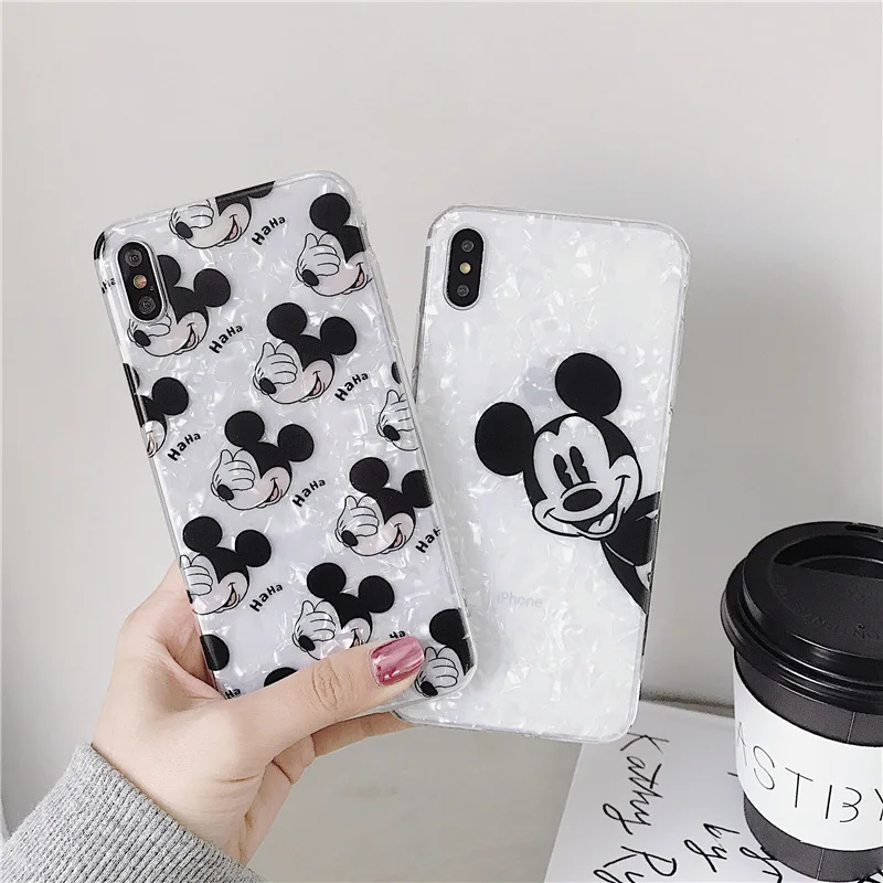 

Peep Mickey glitter fritillaria case for iphone XS Max bling sparkling marble for iphone7 8 6s Plus cover conch shell