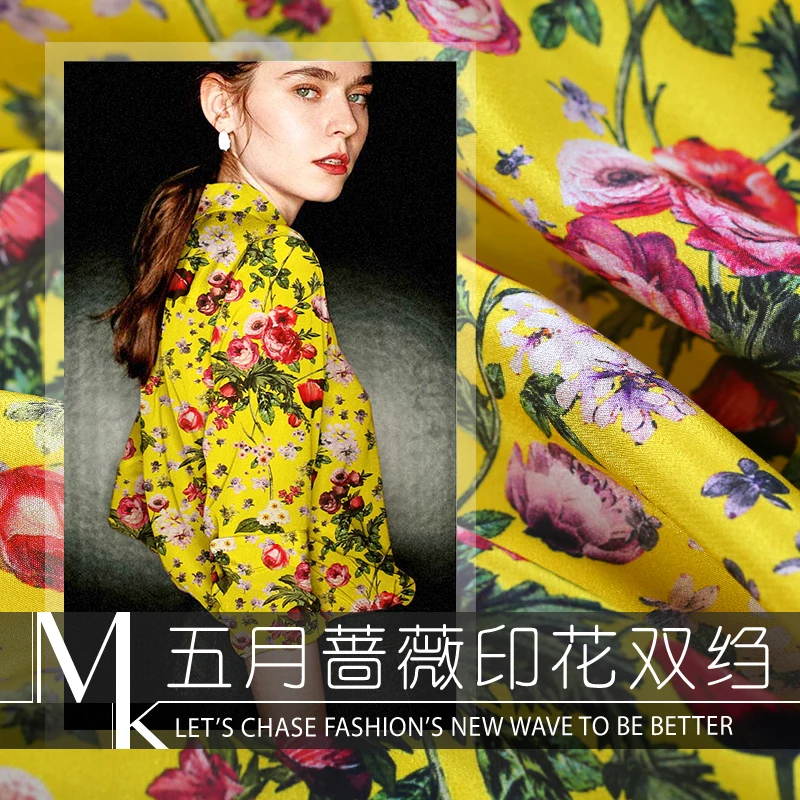 

NEW Rose Digital Printed Crepe De Chine Fabrics For Dress,2018 High-end custom Summer mulberry silk for sewing clothing cloth