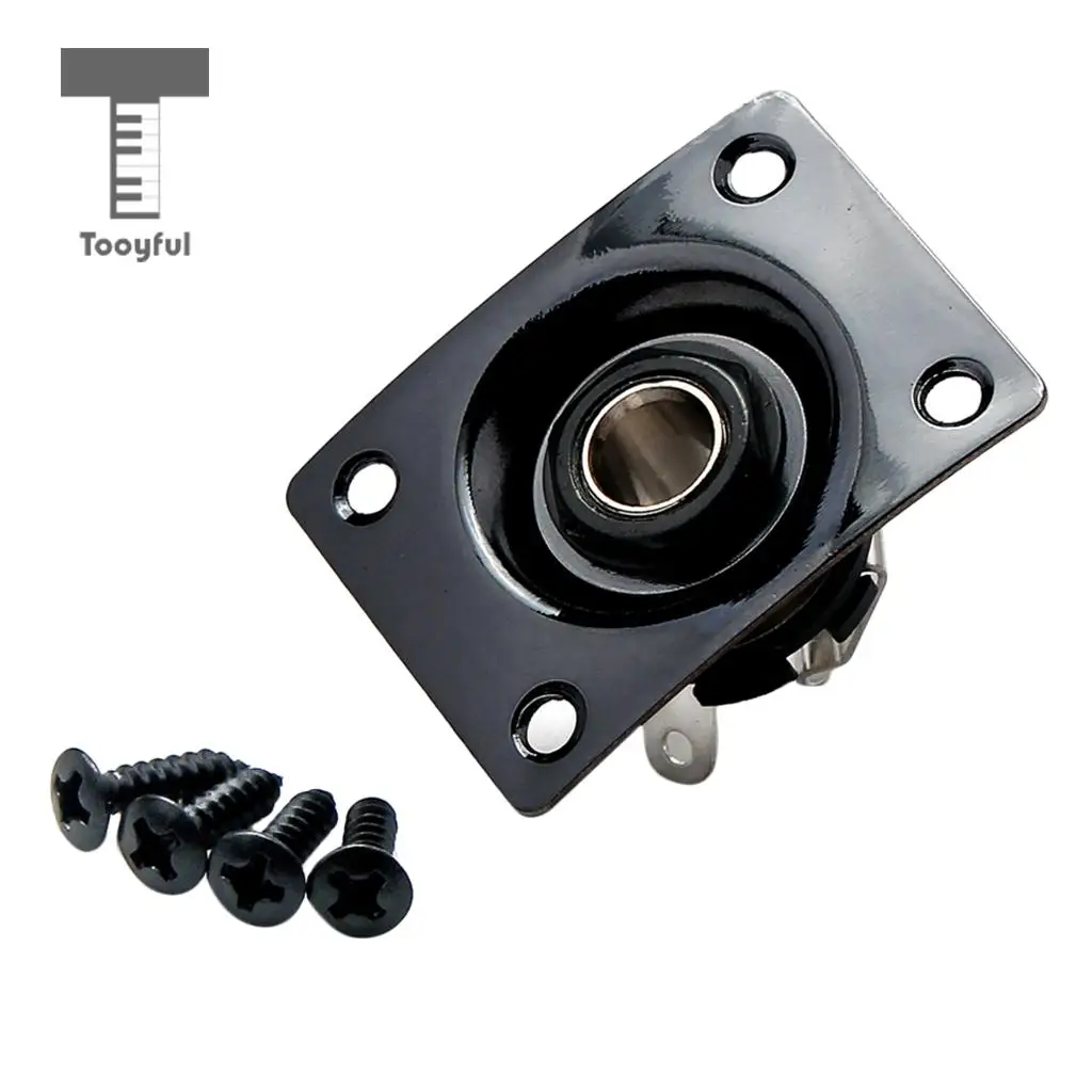 Tooyful Black Rectangle Output Guitar Jack Plate Socket 1/4'' for Electric Guitar Bass