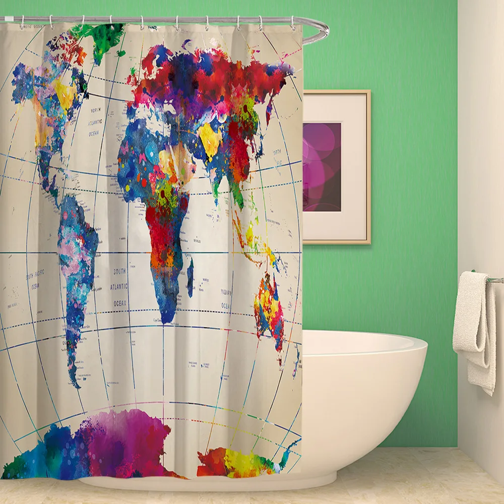 

2018 Creative Map Pattern Bath Screen For Bathroom Shower Accessories Fabric Polyester Waterproof Bath Curtain Bath Screens Dec