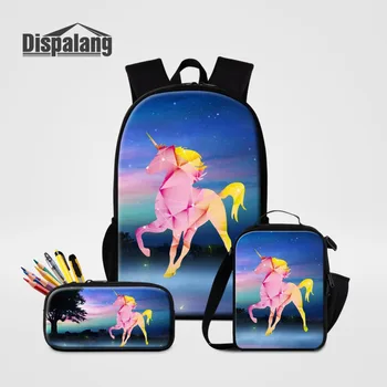 

Dispalang Unicorn Space Backpack For Student 3 PCS Set Bookbag Pencilbox Lunchbox To School Children Custom Schoolbag For Girls