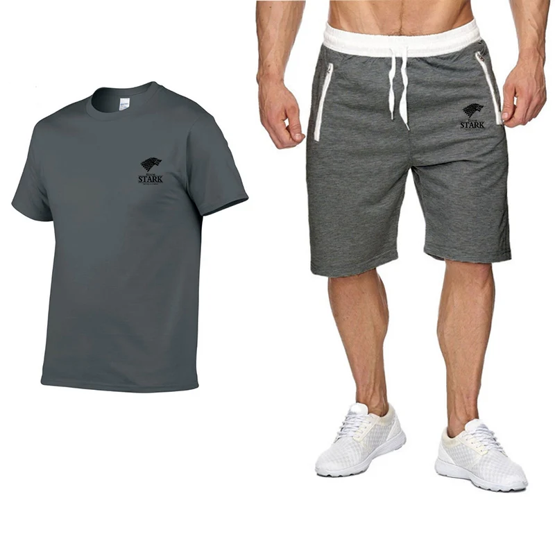 

Wolf brand fashion men's suit T-shirt + shorts two-piece casual sportswear men's casual T-shirt gym fitness shorts men
