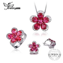 Jewelrypalace brillante creado rubí anillo en forma de flor pendiente pendiente de la joyería 925 de plata esterlina joyería fina para las mujeres