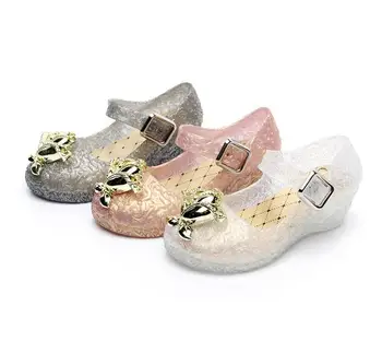 

2019 Mini Sed New style kids girls shoes jelly sandals with Low heeled for baby children unicorn Metal decoration princess shoes
