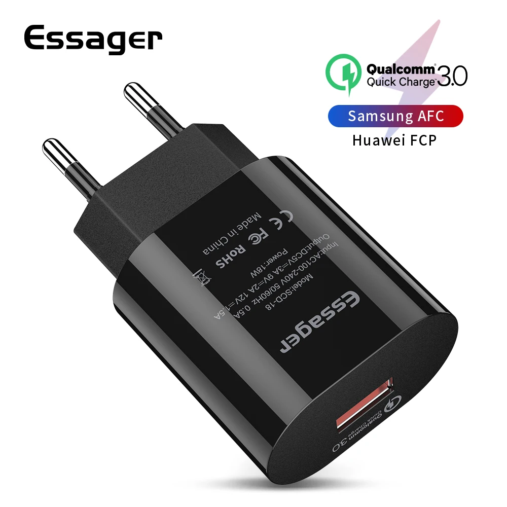 Essager 18 W شاحن يو اس بي سريعة تهمة 3.0 Turbe شاحن QC3.0 لسامسونج شياو mi mi سريع شحن ل فون المحمول الهاتف شاحن Essager 18 W شاحن يو اس بي سريعة تهمة 3.0 Turbe شاحن QC3.0 لسامسونج شياو mi mi سريع شحن ل فون المحمول الهاتف شاحن