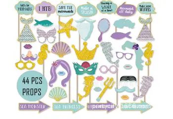 

The little mermaid Party Decoration Photo Booth Props Birthday Party Decoration Kids Glitter Baby Shower Photobooth Props