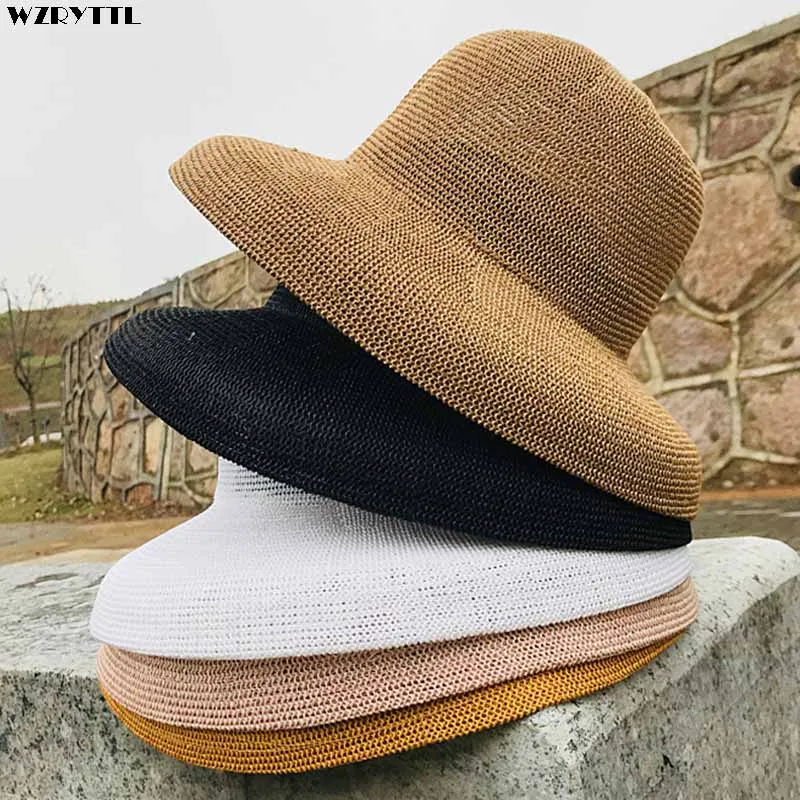 

2019 New Women Sun Hats Wide Brim Summer Straw Hats White Black Fashion Floppy Beach Hat Cap Cloche Style Kentucky Derby Hats