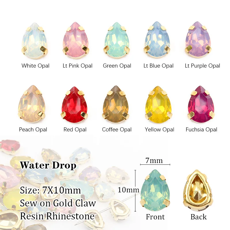 

Drop 7x10mm Sew on Resin Rhinestones 50Pcs mix color opal for gament free shipping