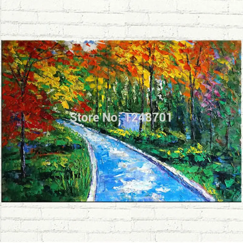 

Hand Painted Autumn Forest road scenery oil Painting Modern Abstract Landscape Painting On Canvas Living Room Decoration Picture