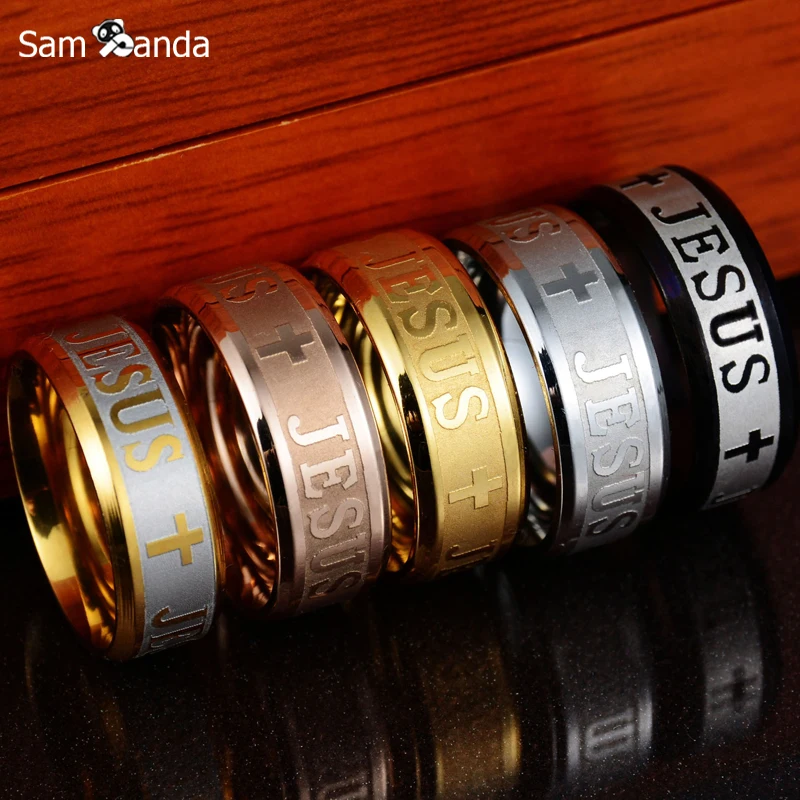 

Jesus Letter Ring Men Titanium Stainless Steel Gold Silver Black Cross Rings For Women Mens Cross Couple Jewelry