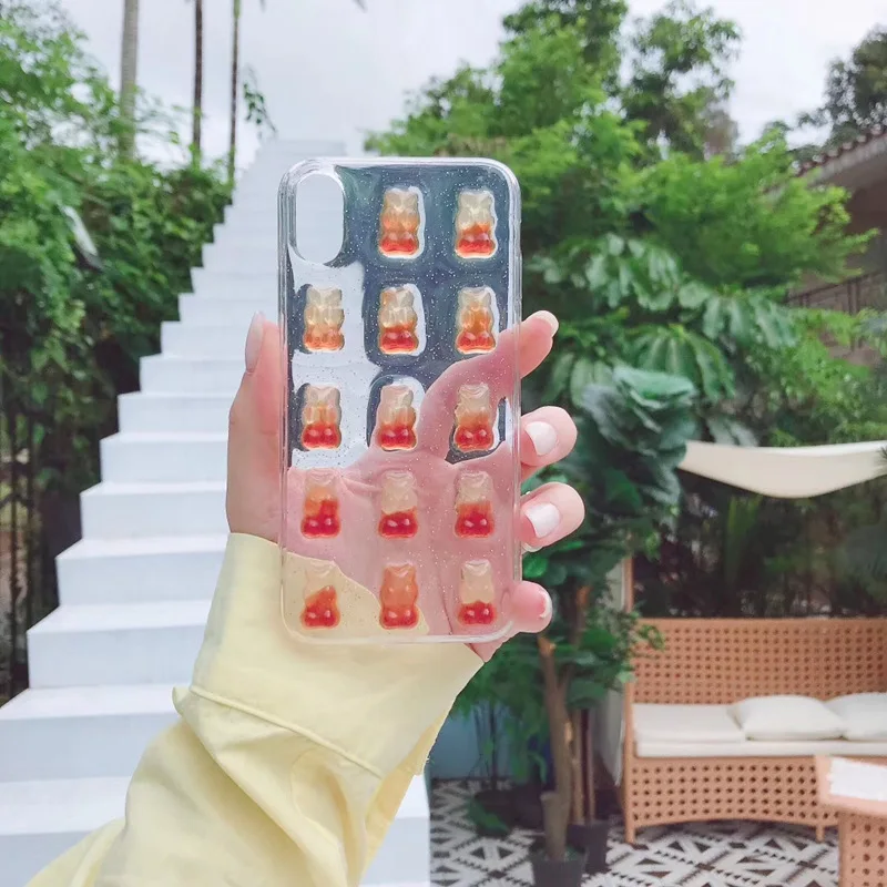 

Glitter coffee bear stereoscopic case for iphone 8plus xs max gummy bear girl soft cover for iphone 8 6 6s 7 plus x xr xs capa