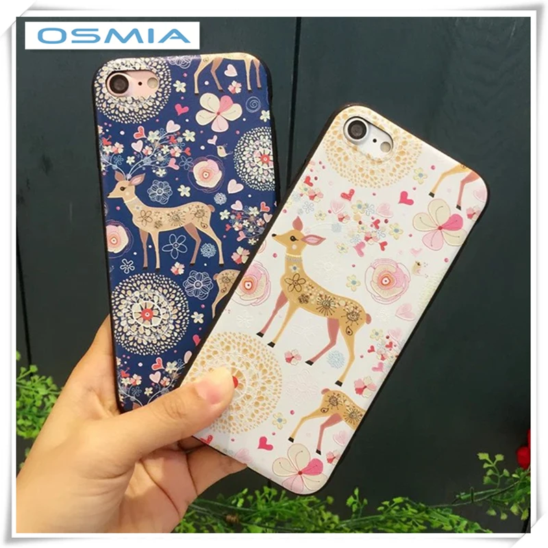 Two to sell osmia Brand Relief Cute Sika deer TPU case For iphone 6 6SPlus 7 8 Case Ultra-thin Scrub Silicone Phone | Мобильные