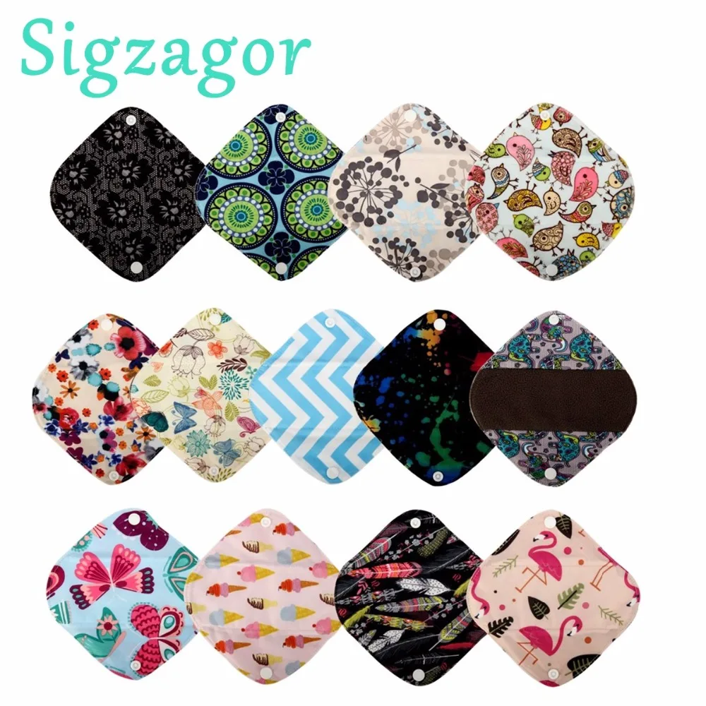 

[Sigzagor] 60 Extra Small XS Panty Liners 7in Reusable Washable Bamboo CHARCOAL Menstrual Sanitary Mama Cloth Pads,13 Designs