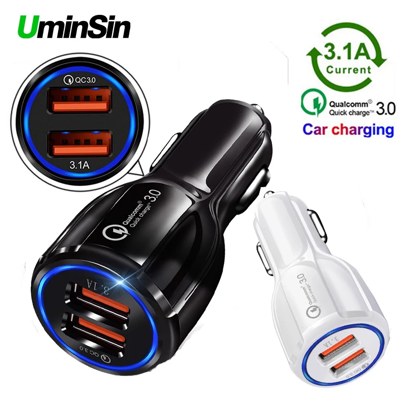 

Uminsin 3.0 Quick Car Charger Quick Charge Mobile Phone Charger Dual USB For Huawei Xiaomi Samsung Car QC3.0 Adapter USB Charger