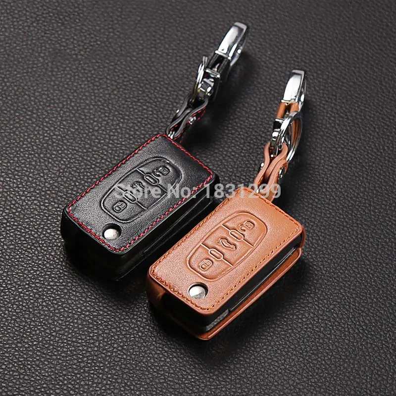 

Leather Key Case for Peugeot RCZ 206 207 306 307 308 407 408 for Citroen C2 C3 C4 C5 C6 C4L 3 Button Folding Protective Cover