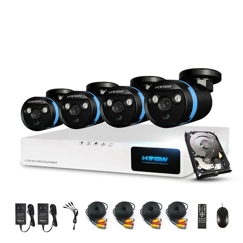 H.View Security Camera System 8ch CCTV System 4 x 1080P CCTV Camera Surveillance System Kit Camaras Seguridad Home 1TB HDD