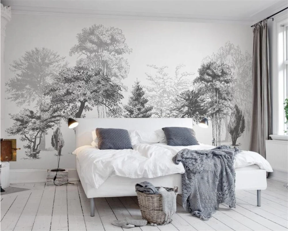 Пользовательские обои дом декоративная Фреска черные и белые деревья диван ТВ фон фрески 3d обои papel де parede Beibehang