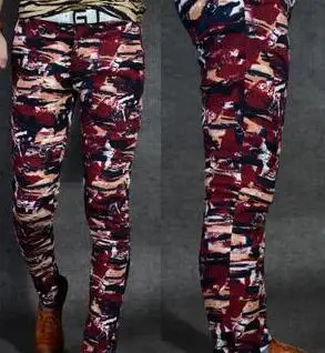 Высокое качество, Новое поступление, мужские узкие брюки с цветочным принтом для мужчин, узкие брюки, Подходят Хлопковый Повседневный для мужчин, брюки, большие размеры 28-36 - Цвет: red fleece lining
