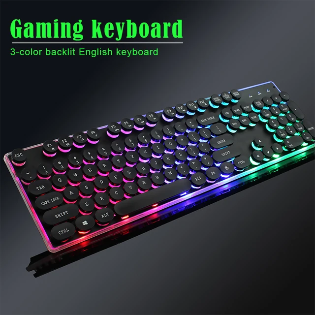 Best Price Ultra-thin Vintage Punk Round Backlight Gaming Keyboard 104 Keys colorful Breathing Lights Mechanical Feel Office Game Keyboard