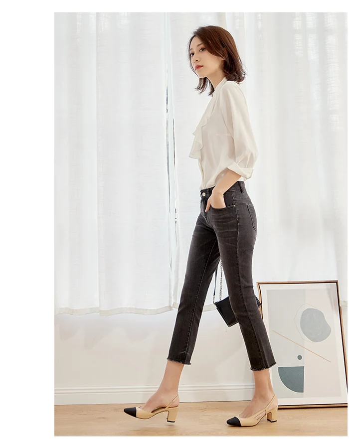 LEIJIJEANS Новое поступление весна Черный и белый цвета расклешенные джинсы Большие размеры для женщин с середины талии повседневные джинсы с