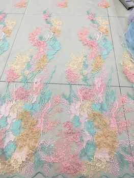 

2018 new French mesh lace fabric 3D flower African tulle mesh lace fabric quality African lace fabric RF2522