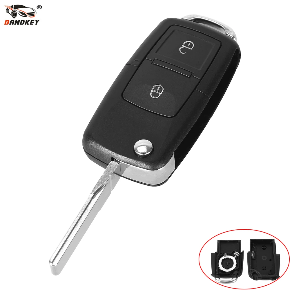 DANDKEY Folding Flip Remote Key 2 Buttons Replacement Case FOB Shell For VOLKSWAGEN MK4 Seat