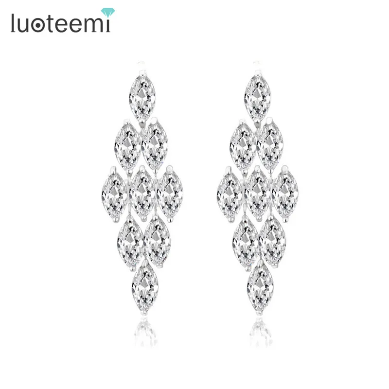 

LUOTEEMI Wholesale Quality Sparkling Cubic Zirconia Heavy Dangle Earrings For Women Fashion Bride Wedding Jewelry