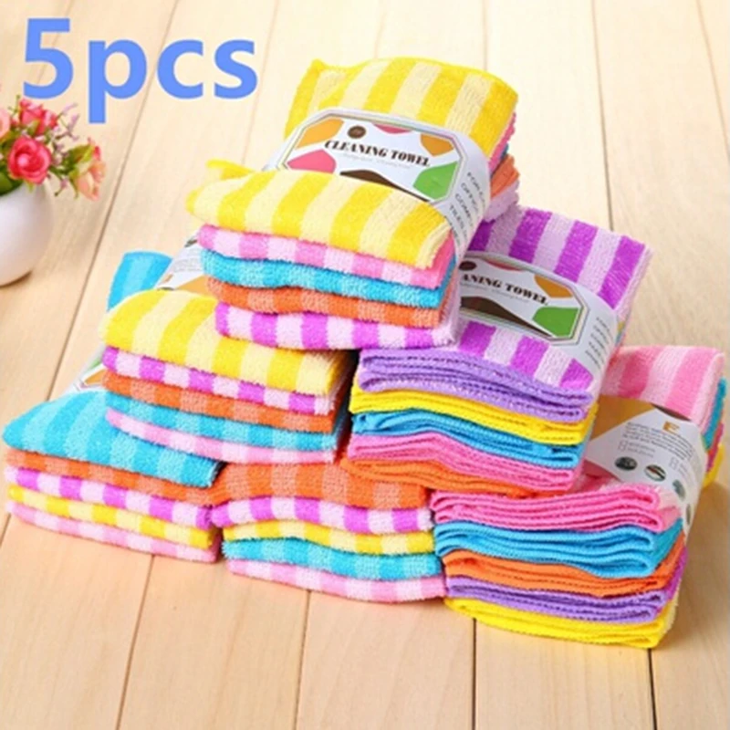 

5pcs/pack High Efficient Anti-grease Color Dish Cloth Fiber Washing Towel Magic Kitchen Cleaning Wiping Rags New PC899421