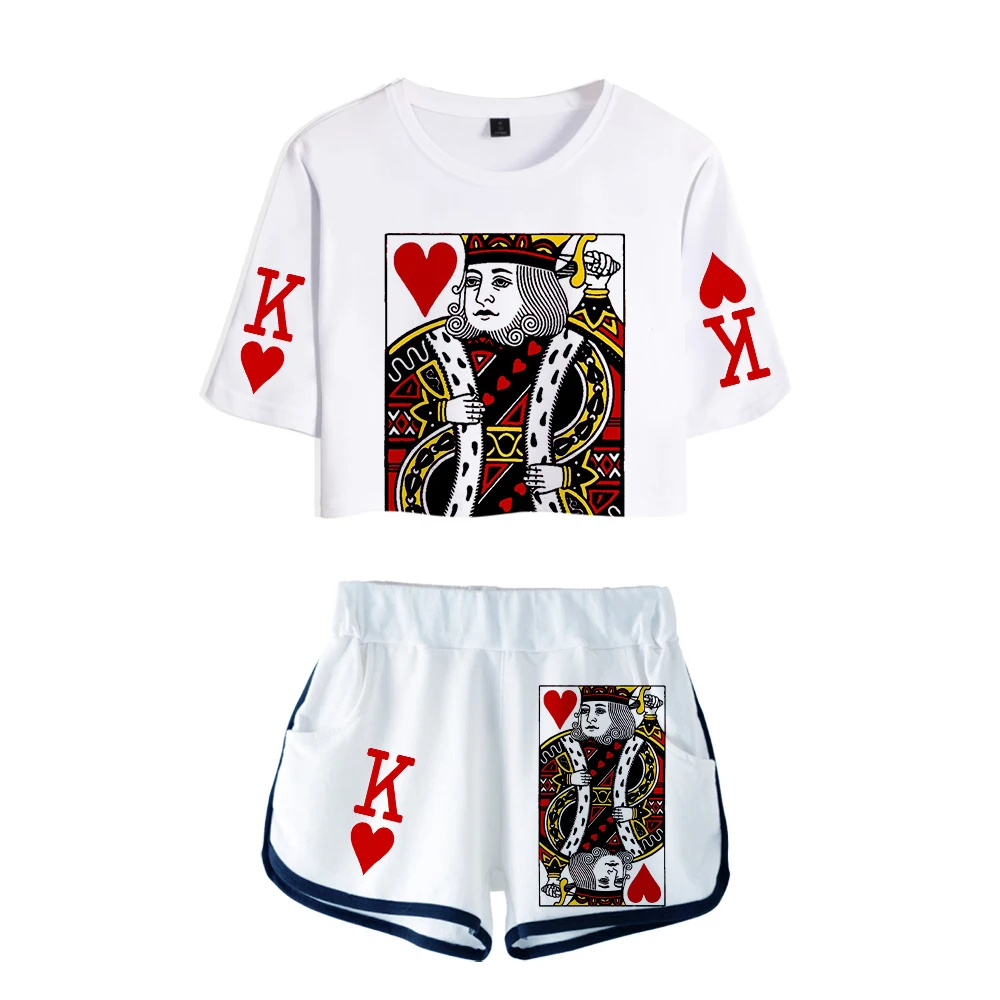 

2019 New Style of 3D Poker Summer women's sets Two Pieces sets 2019 Hot Sale Leisure style T-shirt and shorts two-piece suit