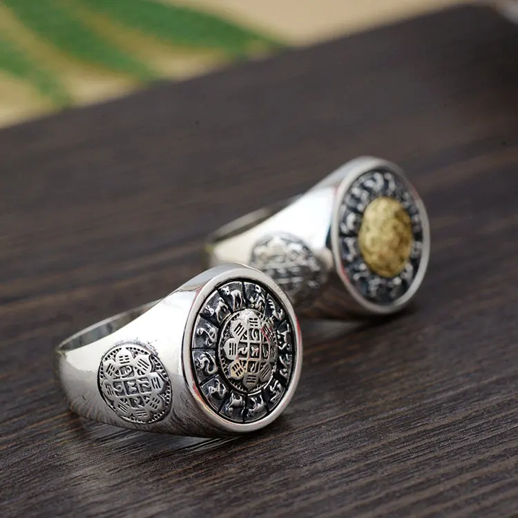 FNJ 925 серебряное круглое кольцо с анимальным узором,, Чистое Серебро S925 пробы, тайское серебро, кольца для мужчин, ювелирные изделия для мальчиков, США, размер 8-12,5