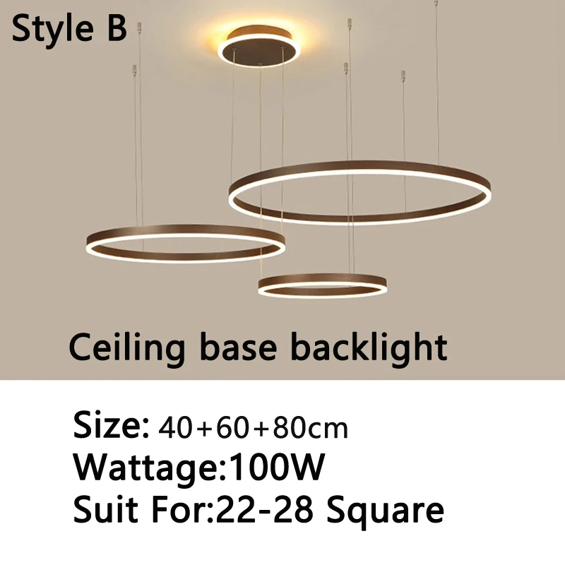 Современные подвесные светильники для гостиной фойе номер 1/2/3 кольца круг акрил алюминиевый корпус светодиодный подвесной светильник светильники домашнего - Цвет корпуса: B 3ring 40-60-80cm