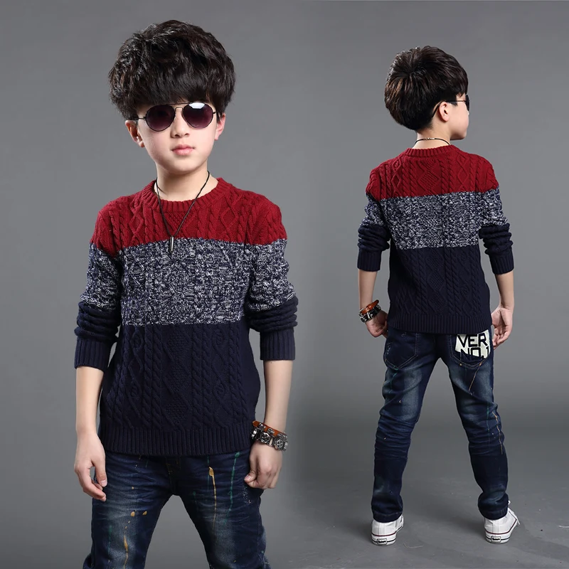 Big Boys Sweaters Patchwork Knitted Sweaters For Boys Clothing Autumn