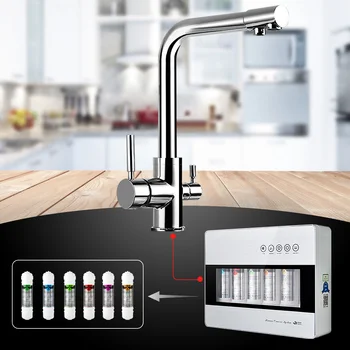 

Chrome Brass Dual Handles Bathroom Sink Faucet Spout Pure Water Filter Mixer Tap Zinc Alloy Kitchen Sink Tap Cold And Hot