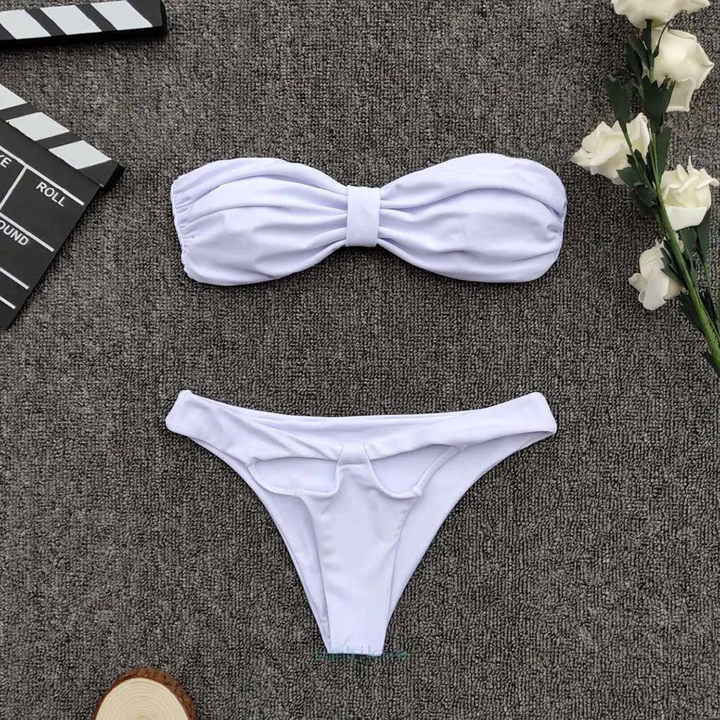 

SAGACE NEW White Bikini Set Sexy Bikini 2019 Biquini Bandeau Tie Front Swimsuit Swimwear Women Bathing Suit Maillot De Bain
