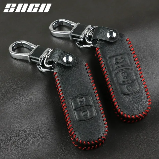 Genuine Leather Car Key Case Covers Keychains For Mazda 2 3 6 Axela
