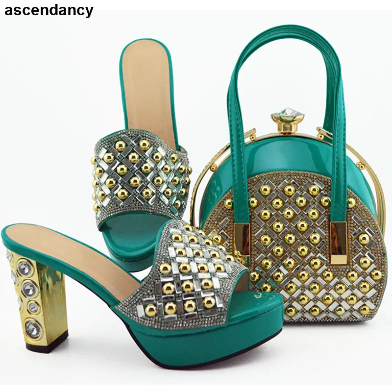 

New Shoe and Matching Bag for Nigeria Party Plus Size Shoes Women Heel Italian Shoe and Bag Set for Party In Women Slip on Pumps