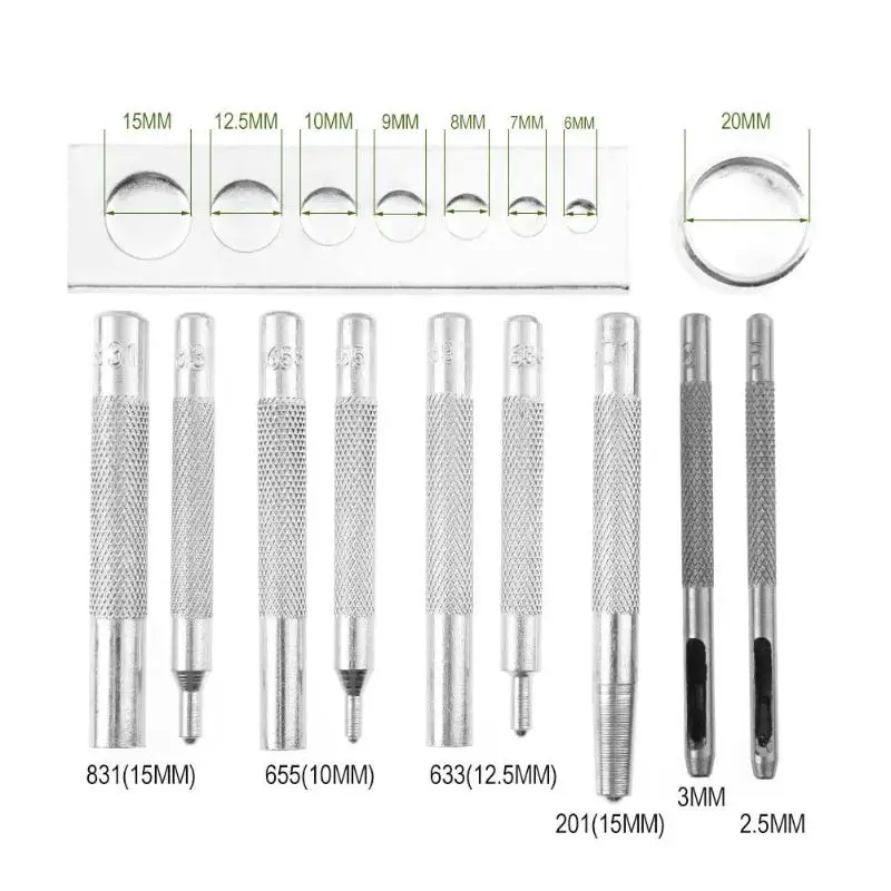 

11 pcs Snap Rivet Fastener Buttons Install Tool Kit for Leather Crafts Hand Punch Installation Tool Set DIY Material Accessories