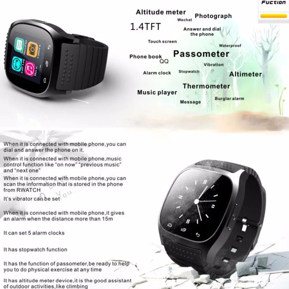 Умные часы M26, Bluetooth, умные наручные часы, шагомер, музыкальный плеер, водонепроницаемые, беспроводные устройства, мат для Android IOS, смартфон