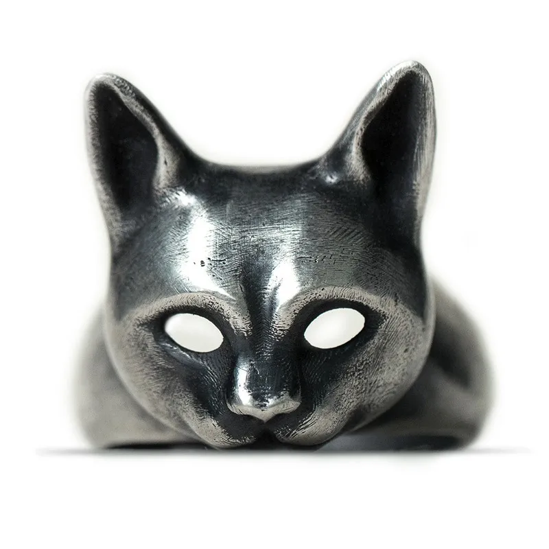 

Original Design Handmade Silver Charm Cat Ring 925 Silver Personality Wild Open Kitten Ring