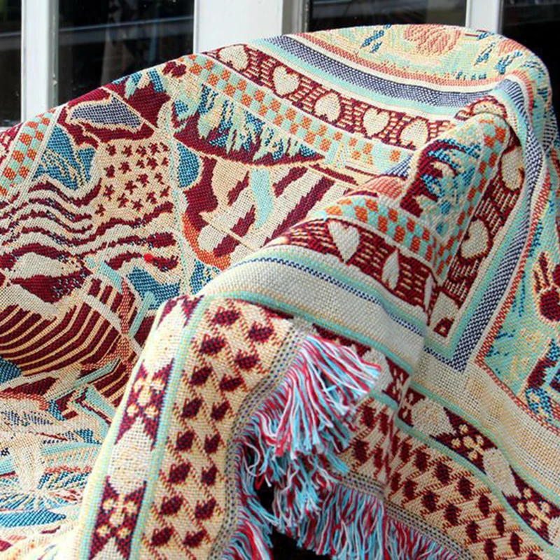 Богемное одеяло для дивана, вязаное кресло, чехол для дивана, полотенце, геометрический Коврик, мягкий хлопок, для путешествий, Тканое, для велосипеда, гобеленовое постельное белье