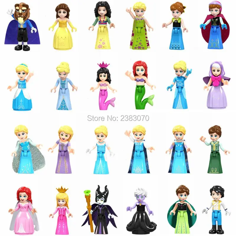 

Legoing Friends Princess Girl Figures Cinderella Mermaid Belle Anna Building Blocks Diy Toy Movie Dolls Assemble Friends Legoing