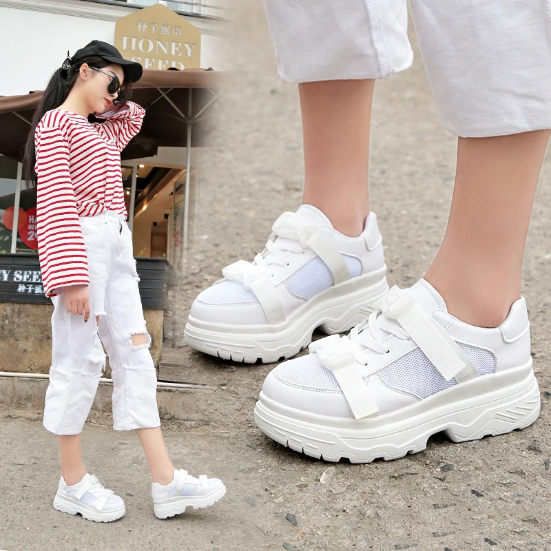 

Women White Sneakers with High Sole Breathable Mesh Platform Shoes Woman Trainers Wedge Shoes Tenis Feminino Ladies Casual shoes